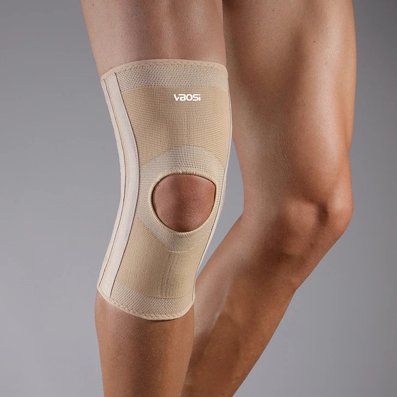 High elasticity knee brace with open kneecap design and lateral spring stays