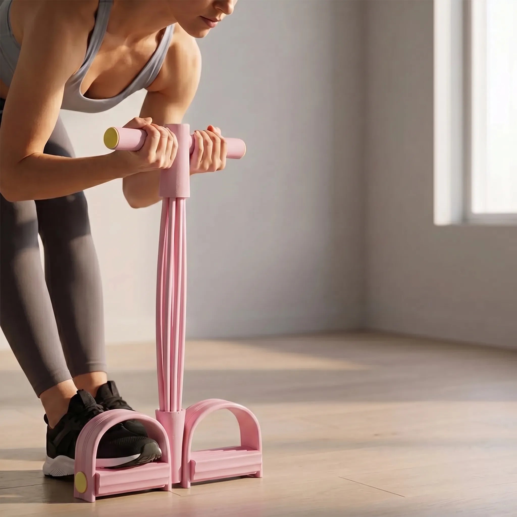 6-tube resistance band with foam handles and foot pedals for home fitness