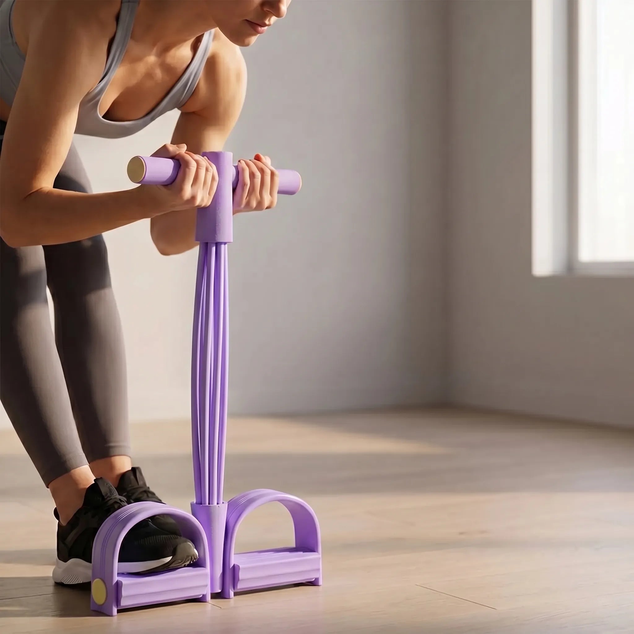 6-tube resistance band with foam handles and foot pedals for home fitness