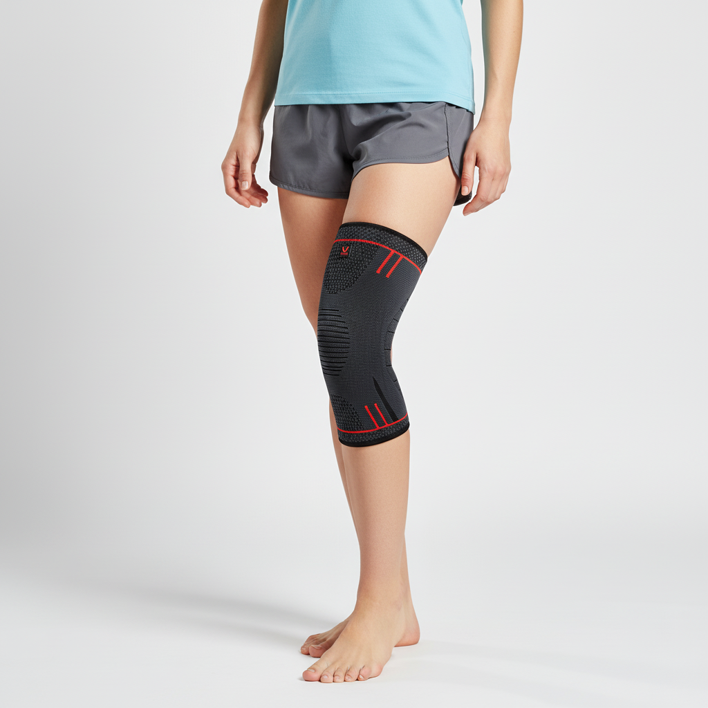 Breathable knee compression sleeve with non-slip elastic support
