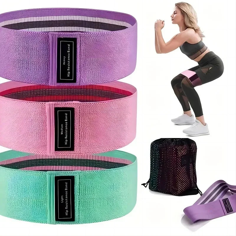 Fabric resistance loop bands with wide anti-roll design and color-coded tension levels