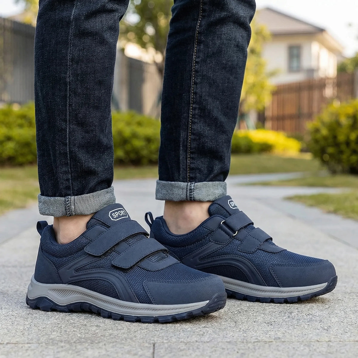 Orthopedic shoes wide fit double strap walking sneakers with breathable mesh