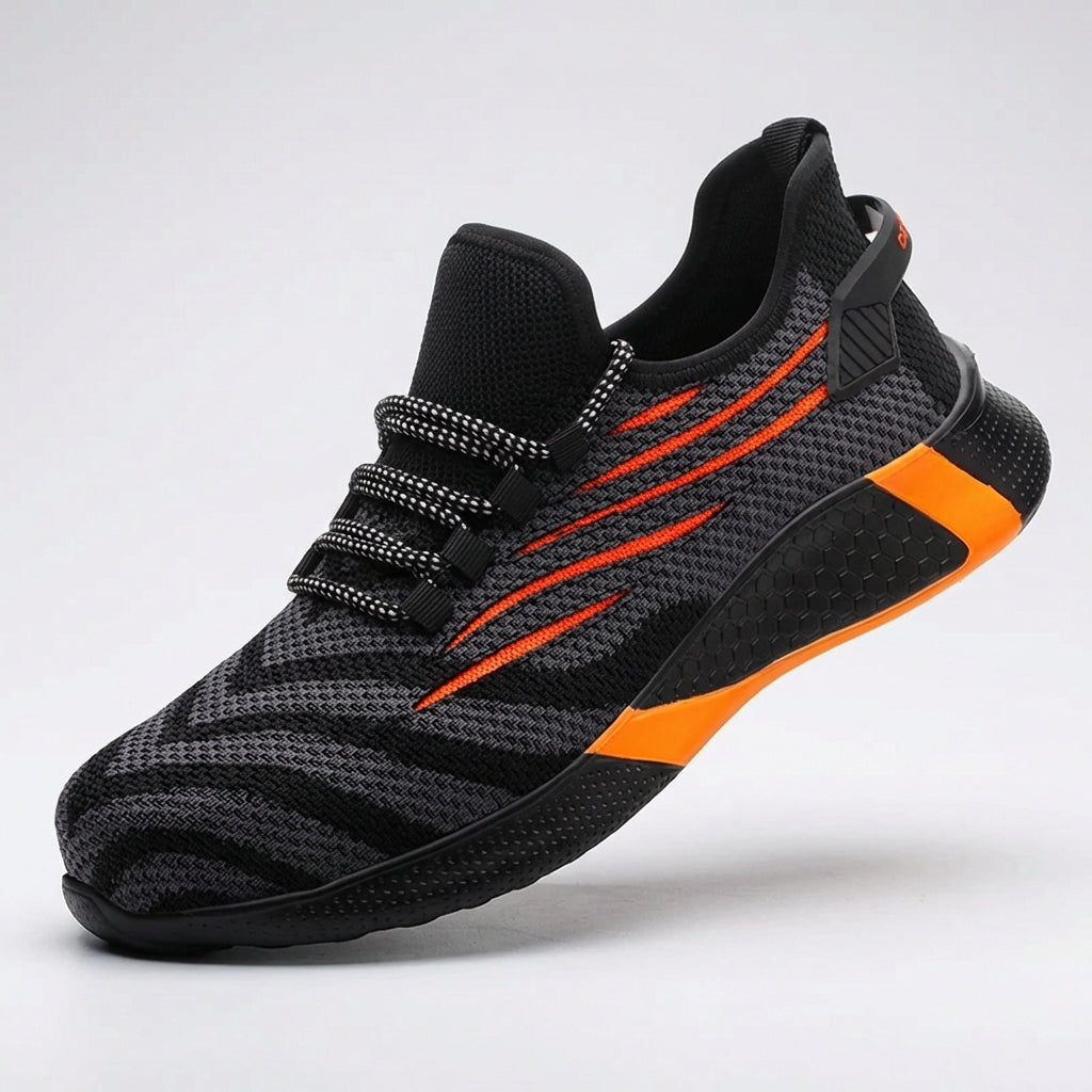 Low profile safety sneakers with reinforced toe protection and breathable upper