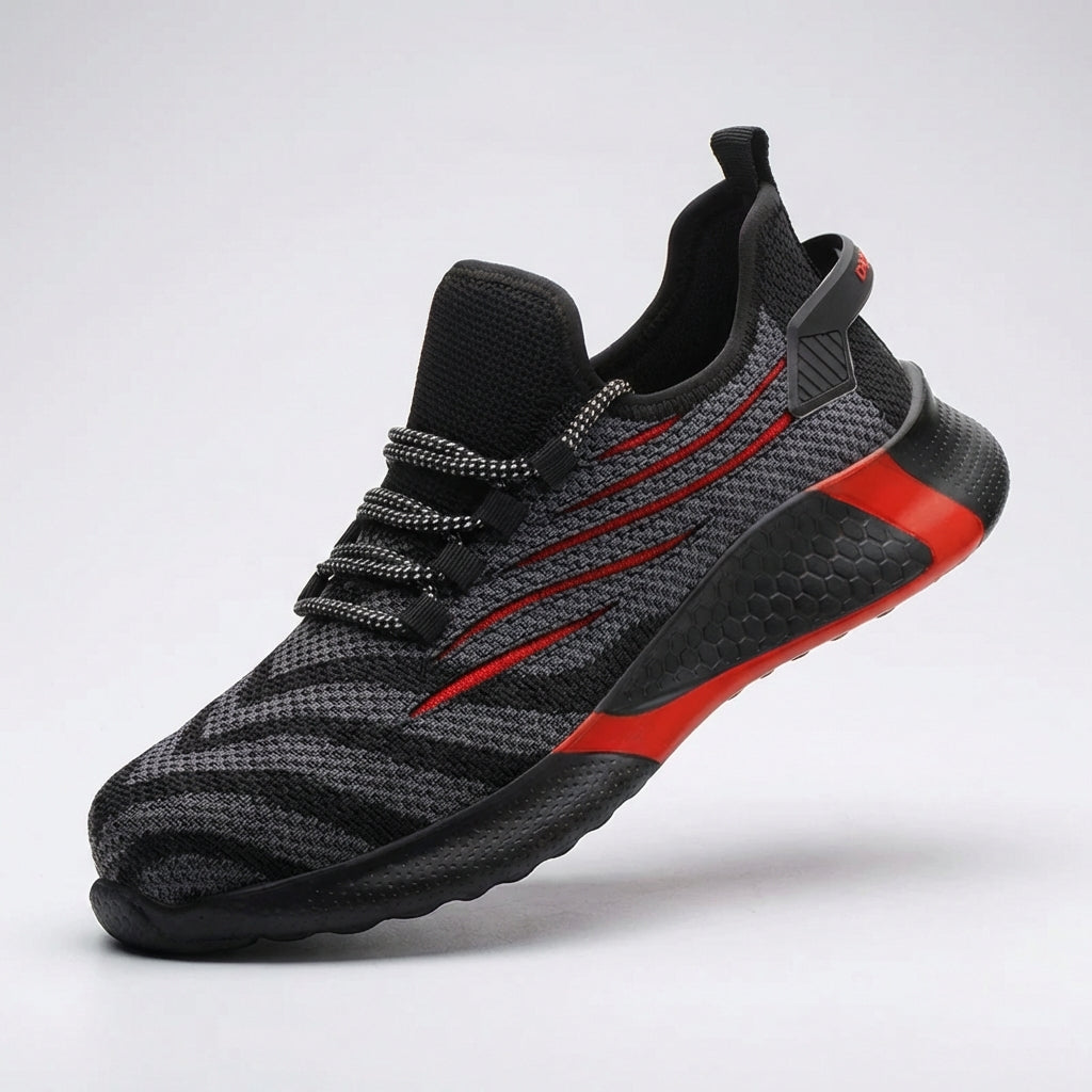 Low profile safety sneakers with reinforced toe protection and breathable upper