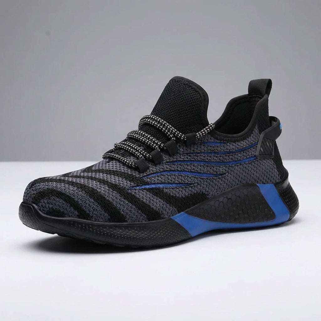 Low profile safety sneakers with reinforced toe protection and breathable upper