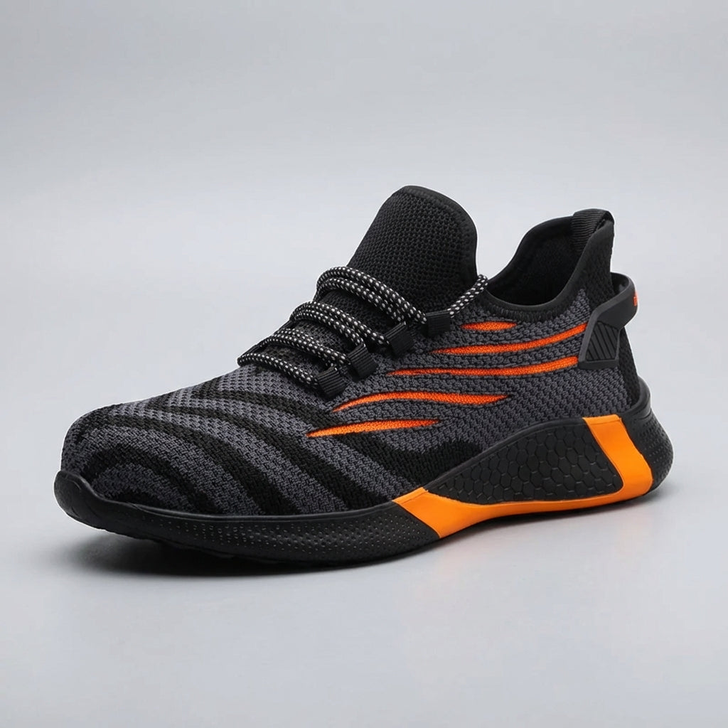 Low profile safety sneakers with reinforced toe protection and breathable upper