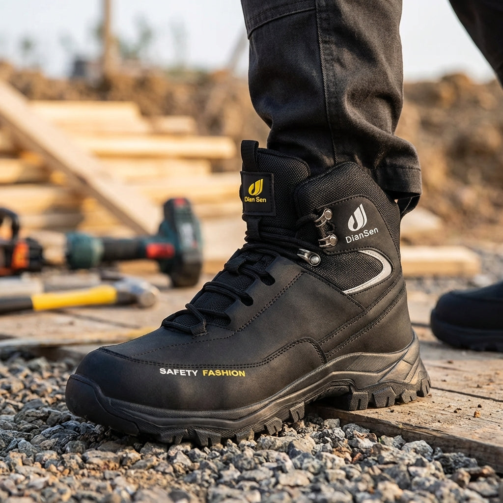 Men's high-ankle safety work boots with reinforced toe protection