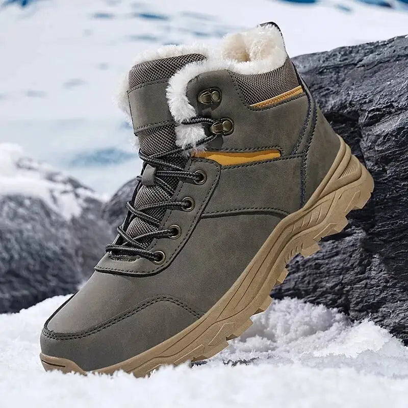 Men's winter hiking boot with high top ankle support and non-slip tread