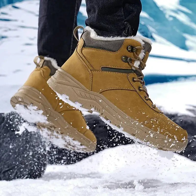 Men's winter hiking boot with high top ankle support and non-slip tread