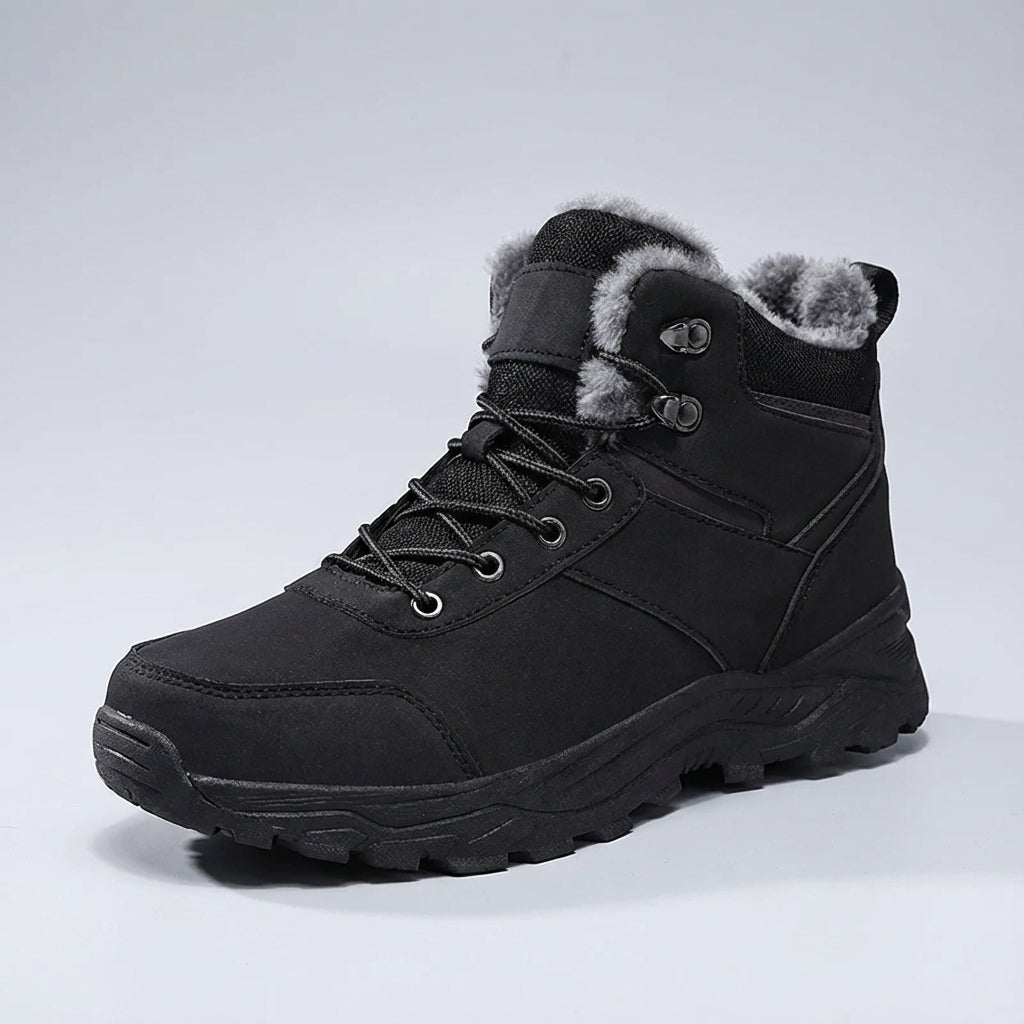 Men's winter hiking boot with high top ankle support and non-slip tread