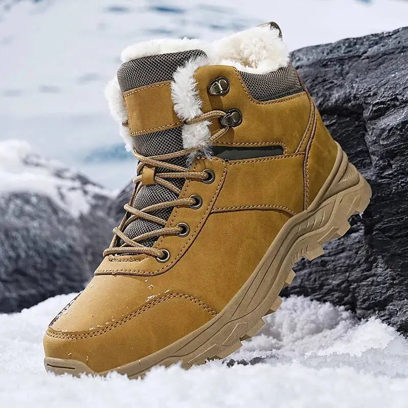 Men's winter hiking boot with high top ankle support and non-slip tread