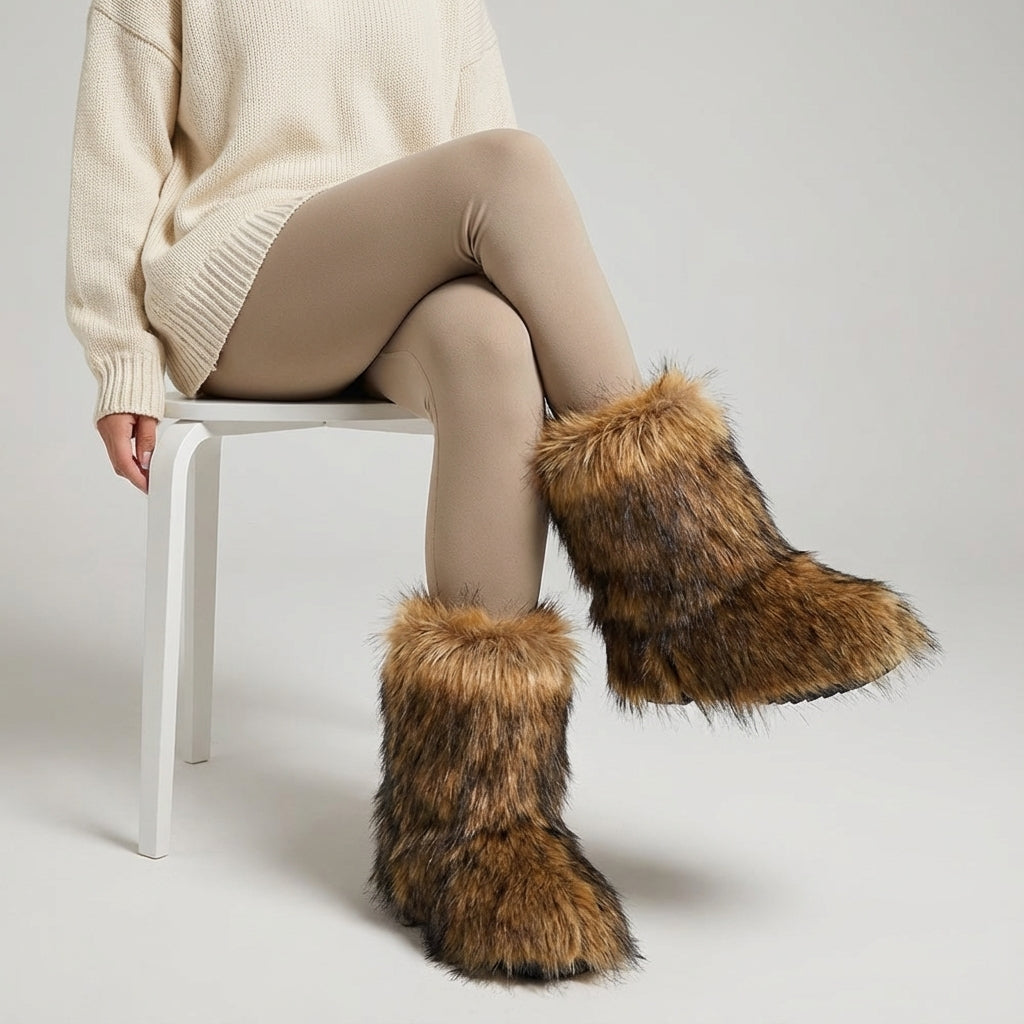 Winter boots calf height artificial fur non-slip sole warm lining