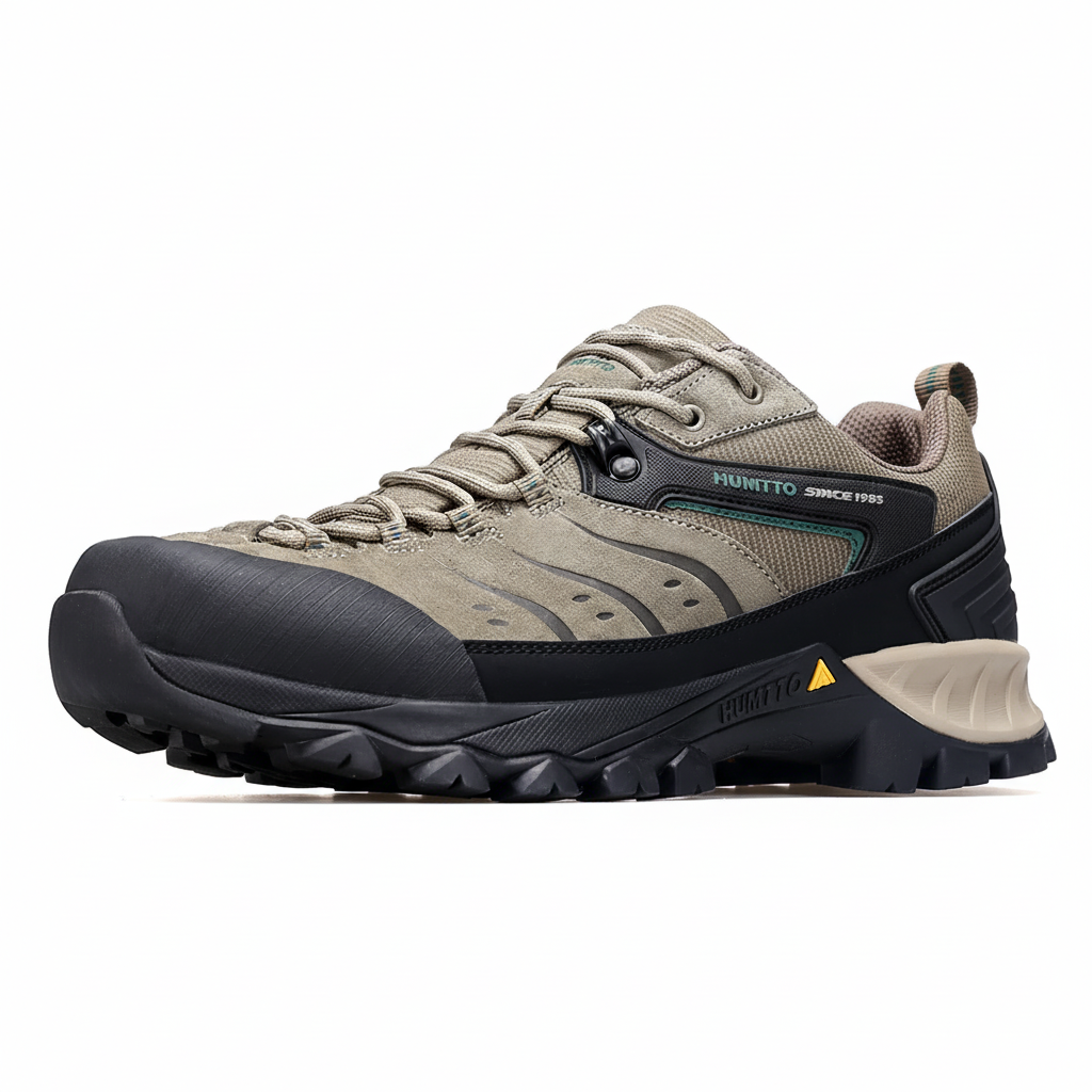 Men's leather hiking shoes with non-slip rubber outsole and breathable lining