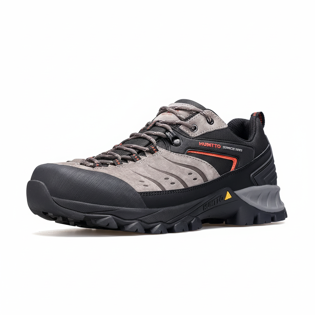 Men's leather hiking shoes with non-slip rubber outsole and breathable lining