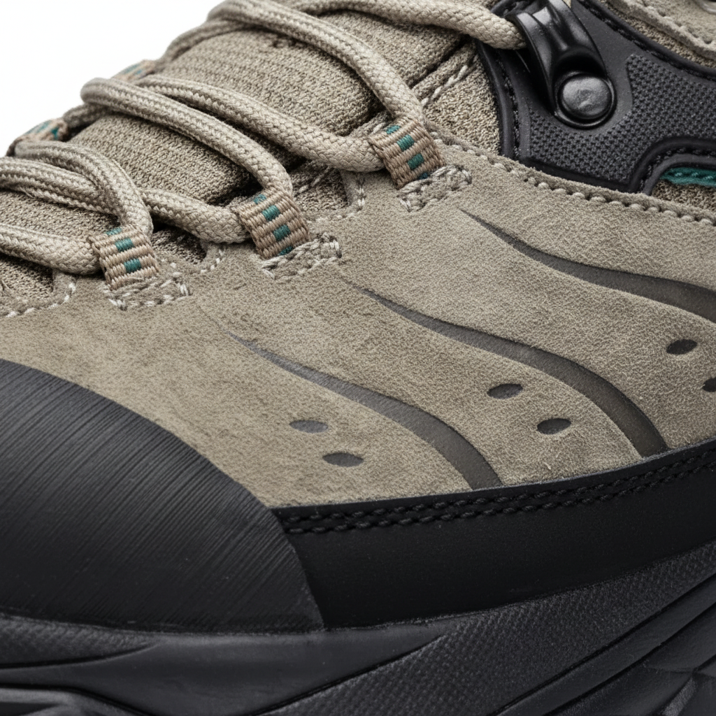 Men's leather hiking shoes with non-slip rubber outsole and breathable lining