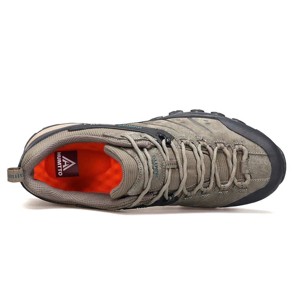 Men's leather hiking shoes with non-slip rubber outsole and breathable lining