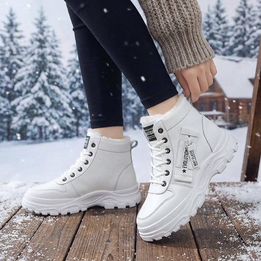 Women's winter ankle boots with high top silhouette non-slip sole