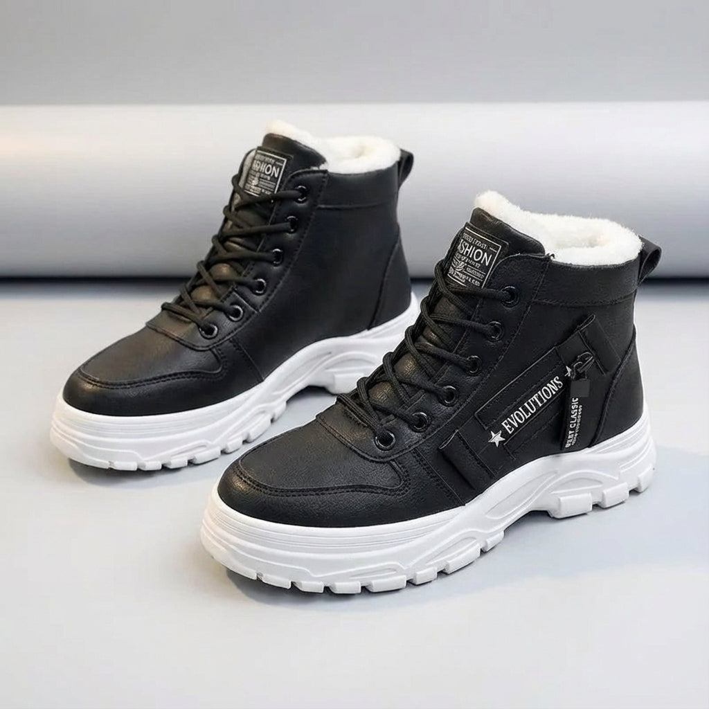 Women's winter ankle boots with high top silhouette non-slip sole