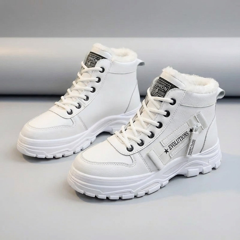 Women's winter ankle boots with high top silhouette non-slip sole