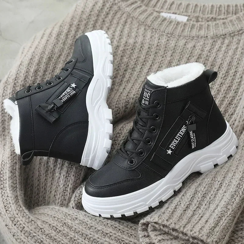 Women's winter ankle boots with high top silhouette non-slip sole