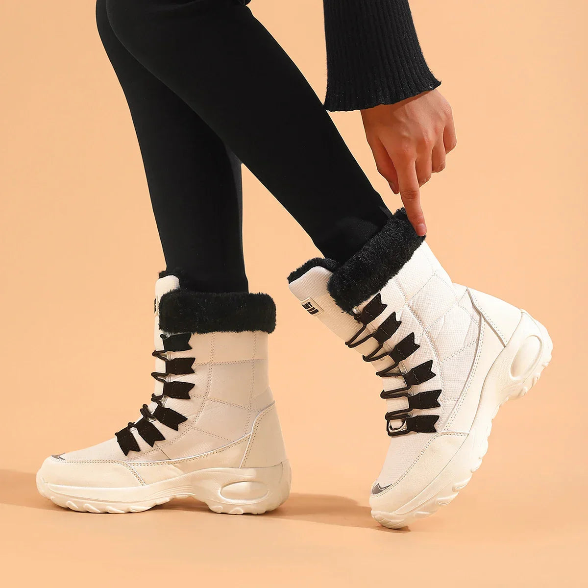 Mid calf insulated winter boots with plush lining and grippy platform sole
