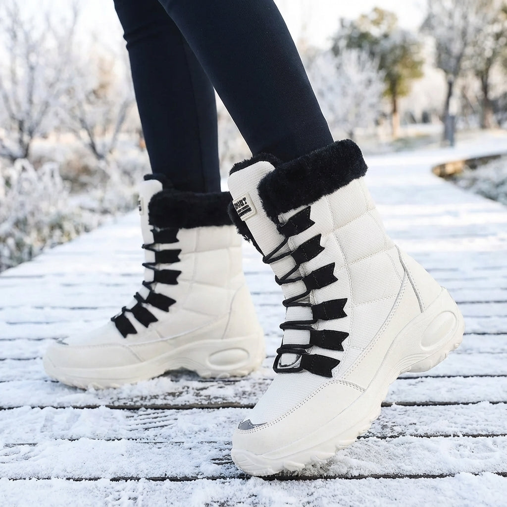 Mid calf insulated winter boots with plush lining and grippy platform sole