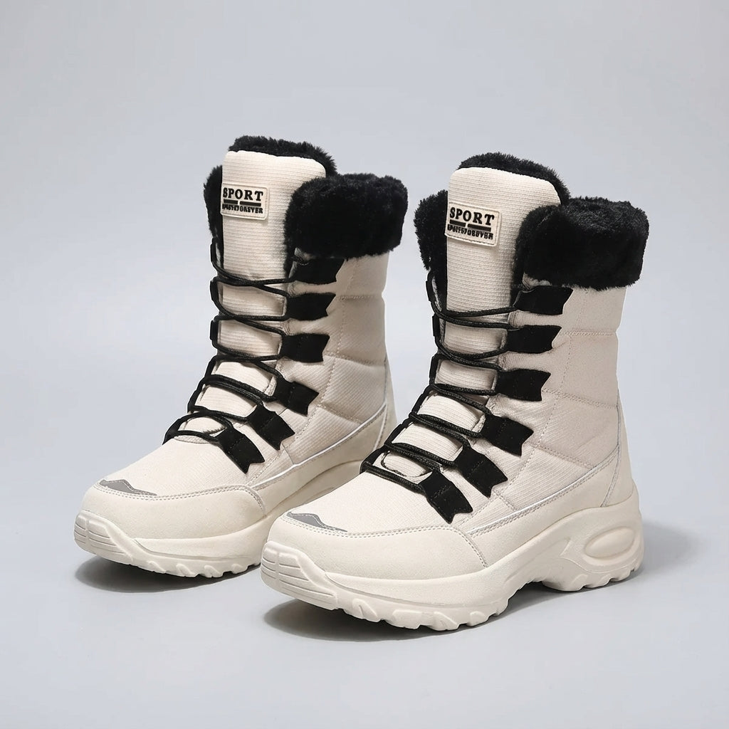 Mid calf insulated winter boots with plush lining and grippy platform sole
