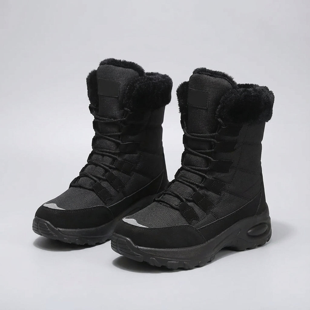 Mid calf insulated winter boots with plush lining and grippy platform sole