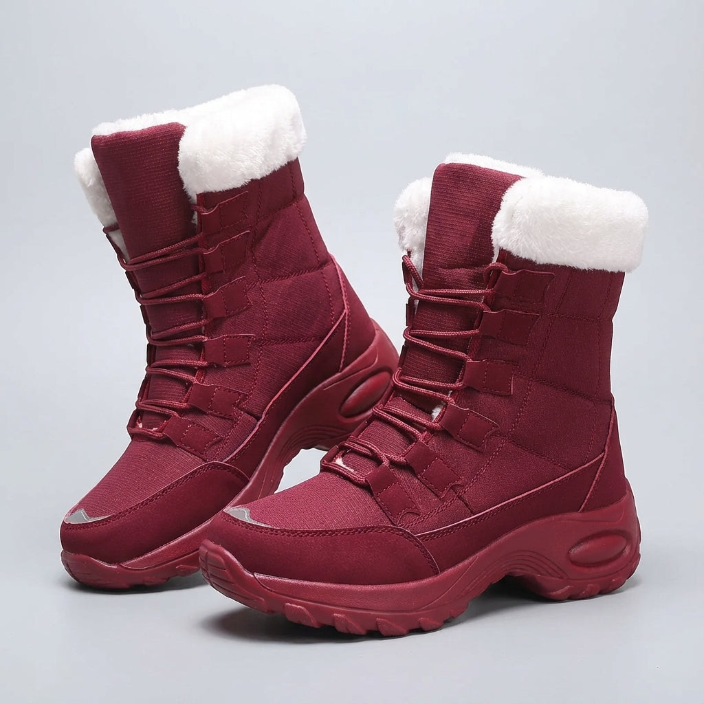 Mid calf insulated winter boots with plush lining and grippy platform sole