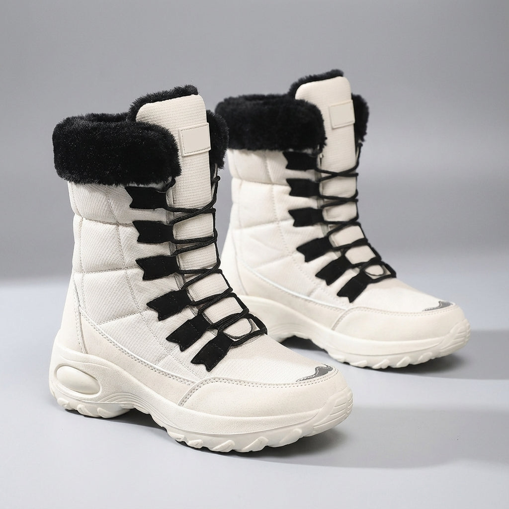 Mid calf insulated winter boots with plush lining and grippy platform sole