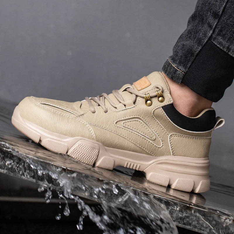 Low profile safety shoes with reinforced toe protection and slip-resistant sole