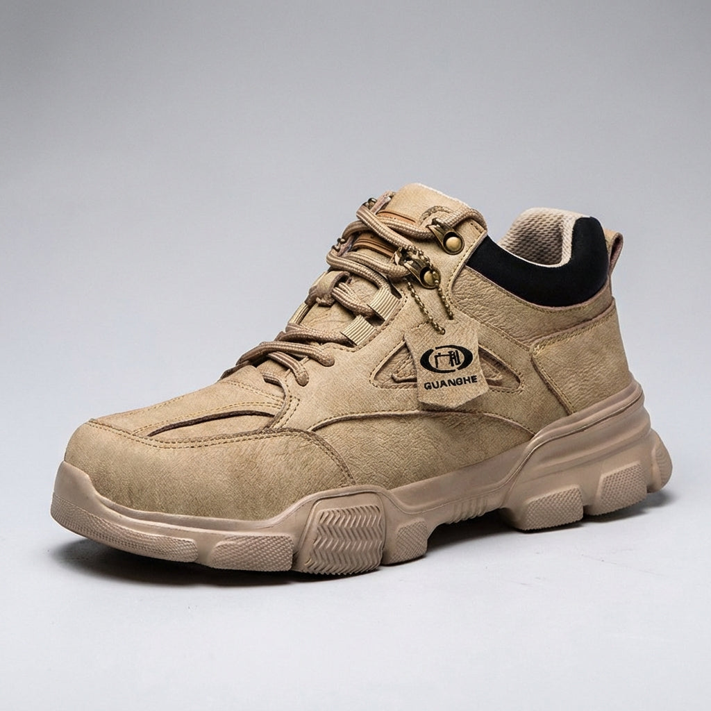 Low profile safety shoes with reinforced toe protection and slip-resistant sole