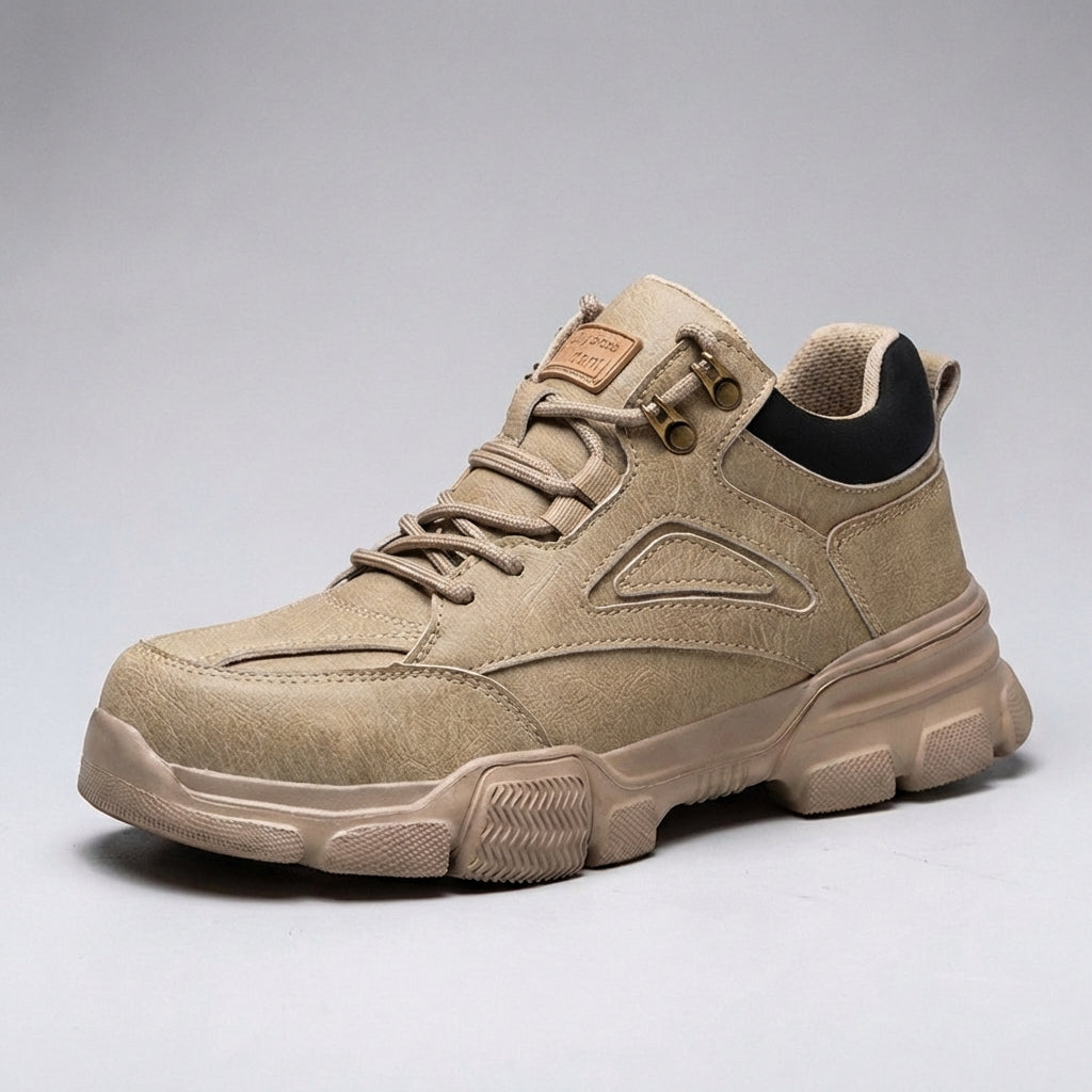 Low profile safety shoes with reinforced toe protection and slip-resistant sole