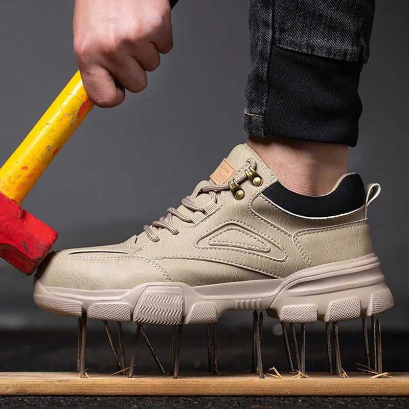 Low profile safety shoes with reinforced toe protection and slip-resistant sole