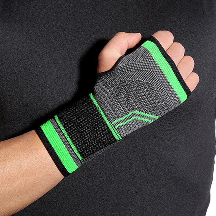 Adjustable compression wrist brace with palm support and breathable nylon