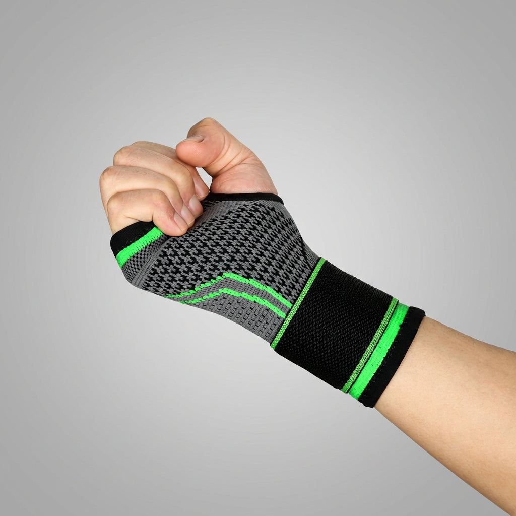 Adjustable compression wrist brace with palm support and breathable nylon