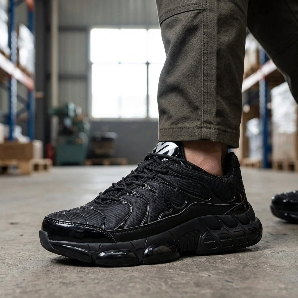 Safety sneakers with reinforced toe protection and slip-resistant sole