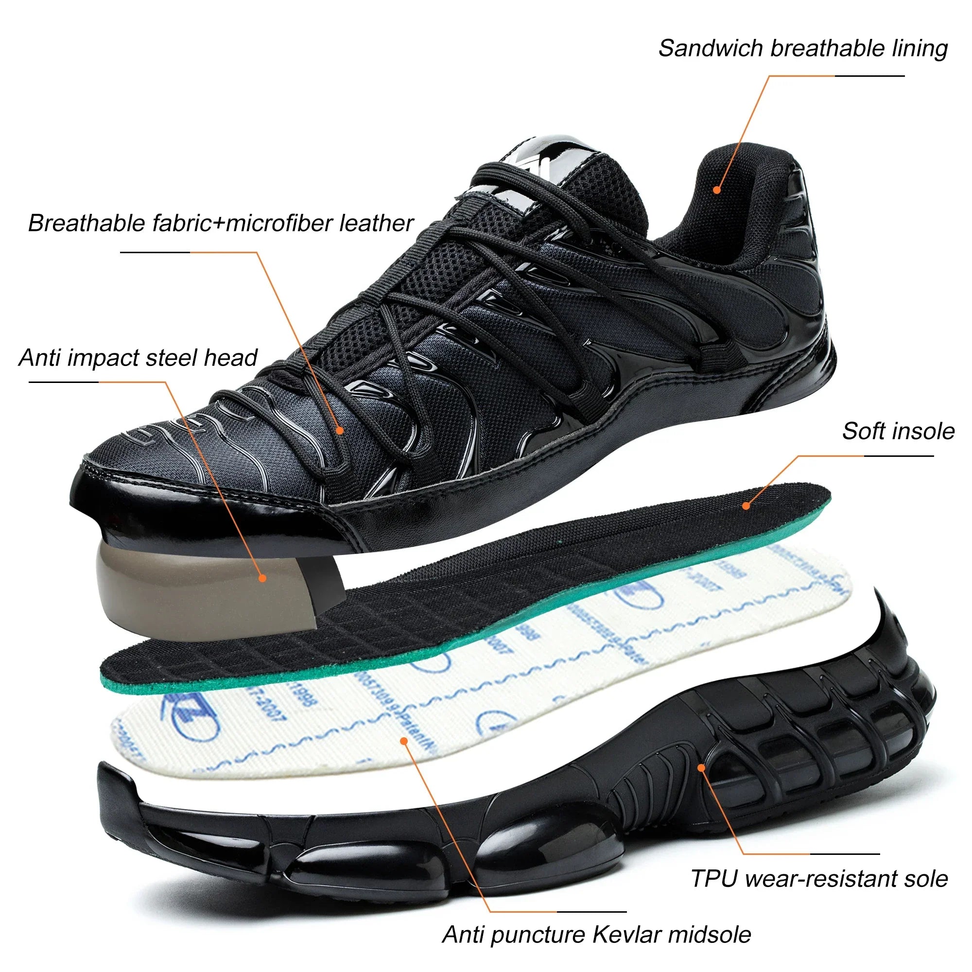 Safety sneakers with reinforced toe protection and slip-resistant sole