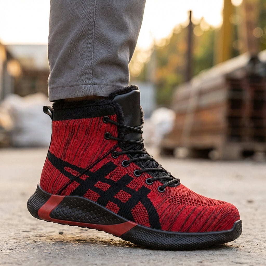 Men's high ankle safety work shoe with breathable upper and warm lining
