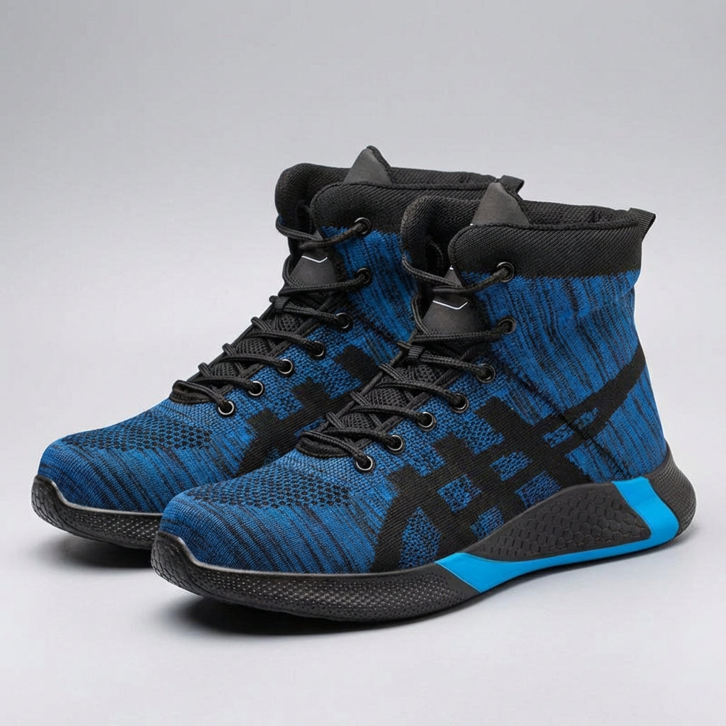 Men's high ankle safety work shoe with breathable upper and warm lining