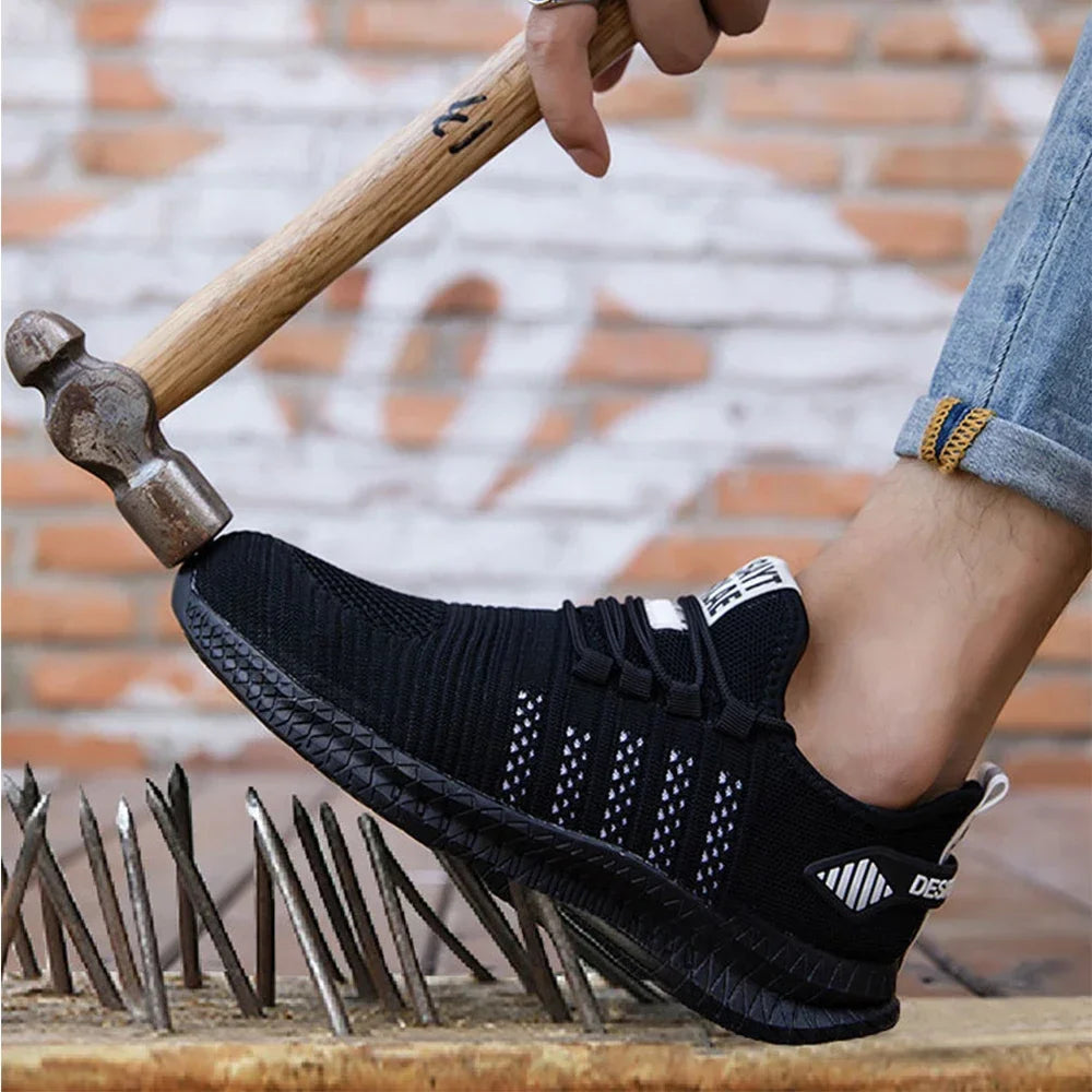 Lightweight safety sneaker with breathable mesh and slip-resistant sole