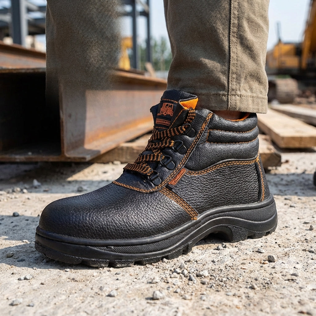 Men's ankle high safety boots with reinforced toe cap