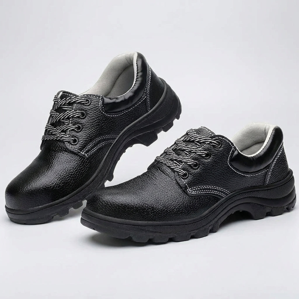 Men's ankle high safety boots with reinforced toe cap