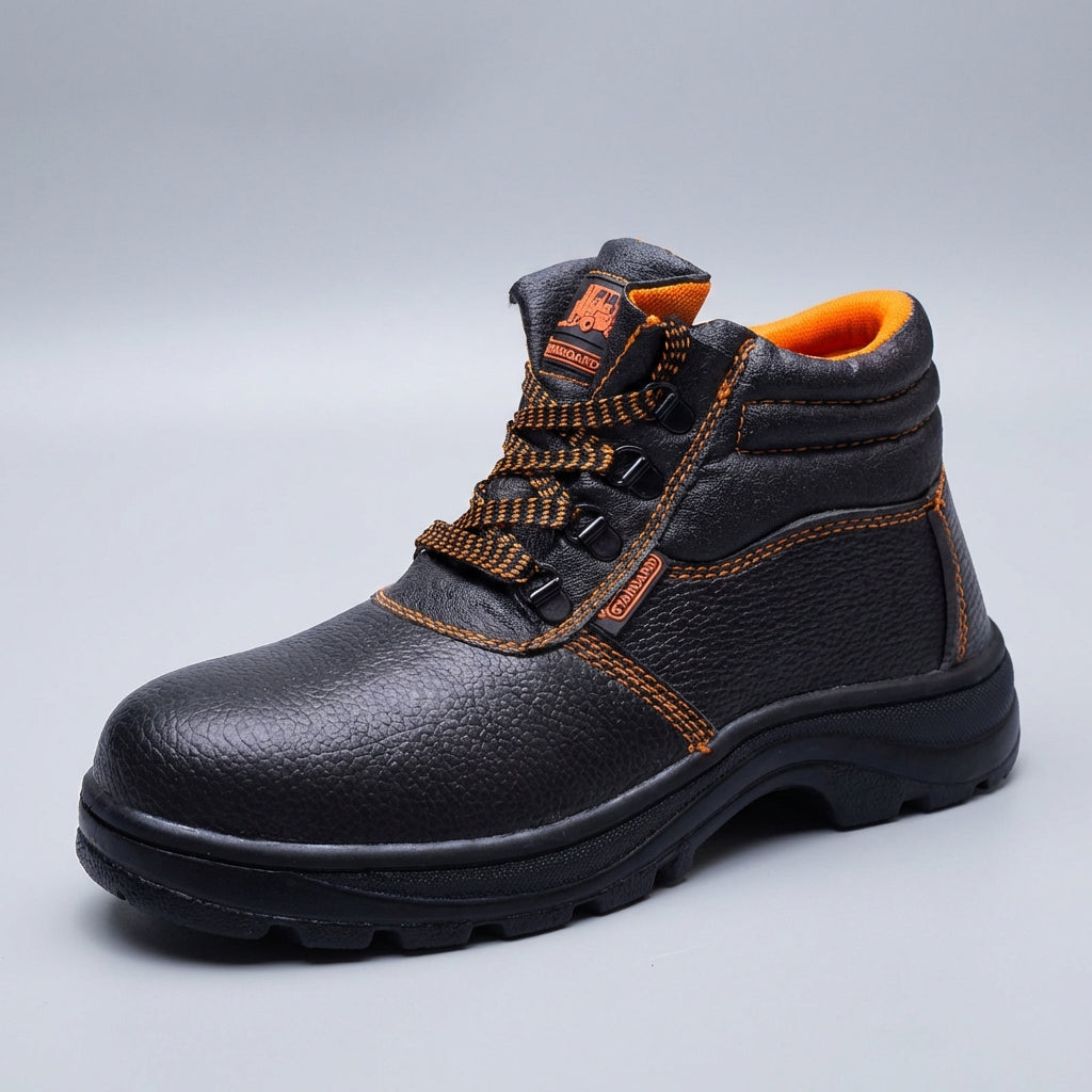 Men's ankle high safety boots with reinforced toe cap