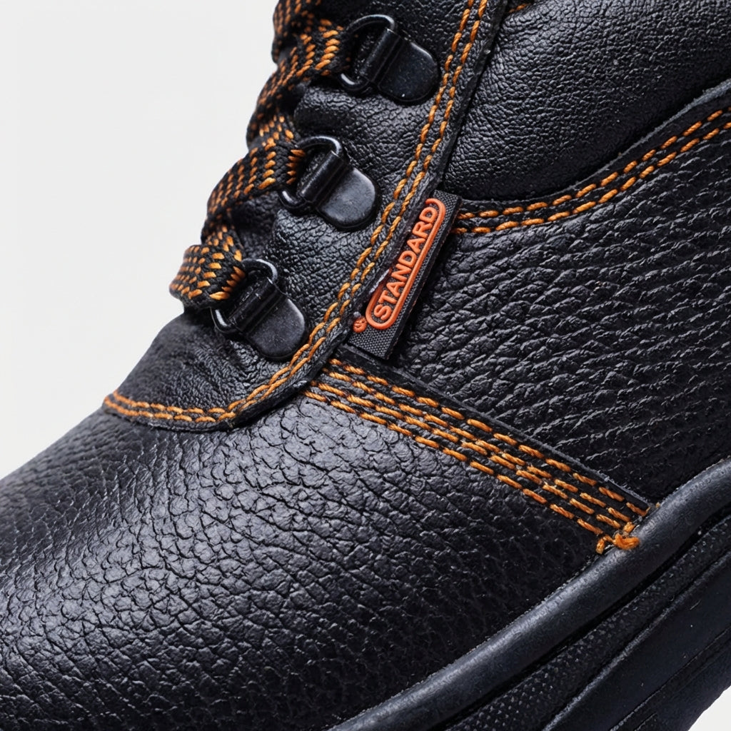 Men's ankle high safety boots with reinforced toe cap