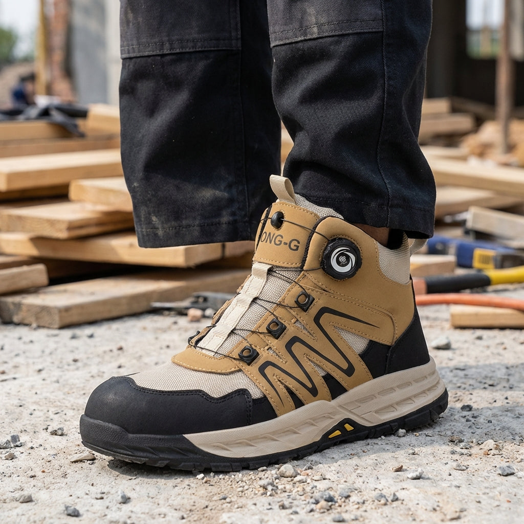Men's safety work boots with reinforced toe cap and puncture-resistant sole