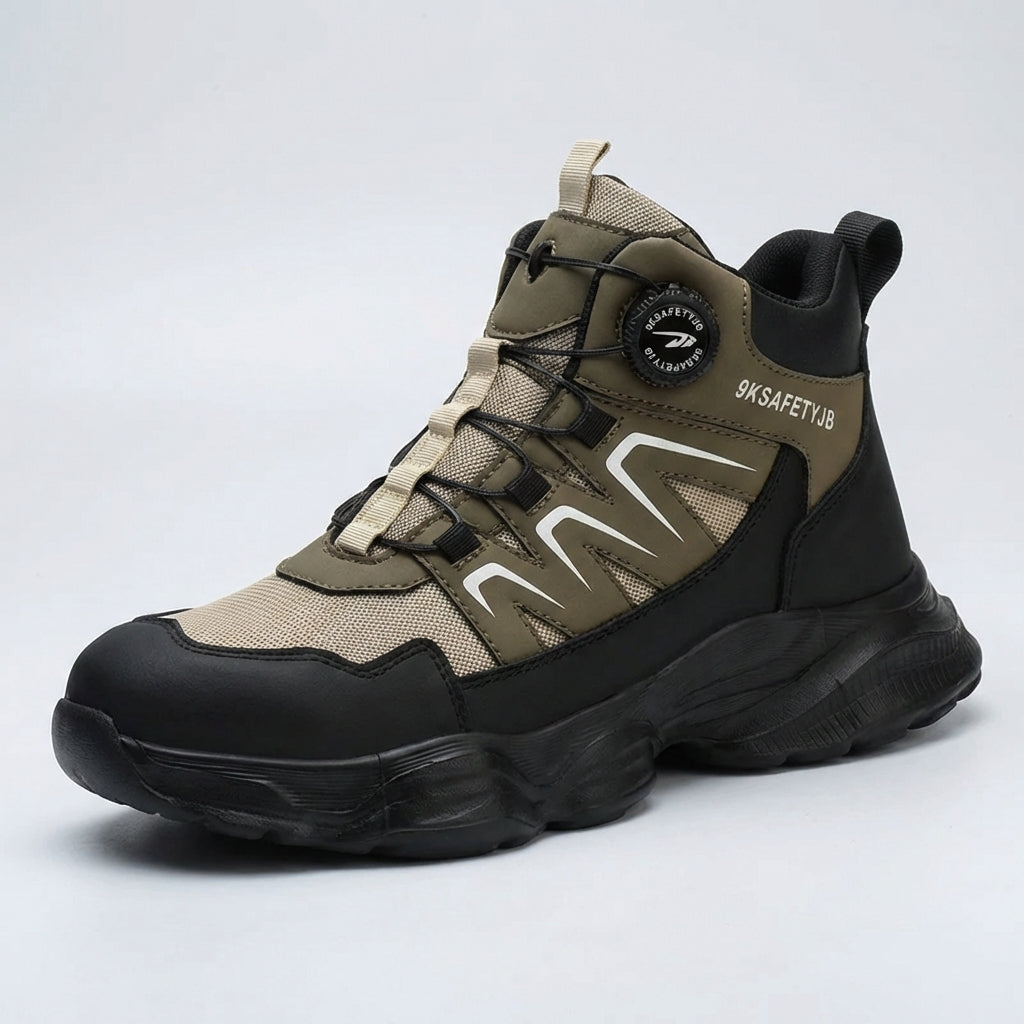 Men's safety work boots with reinforced toe cap and puncture-resistant sole