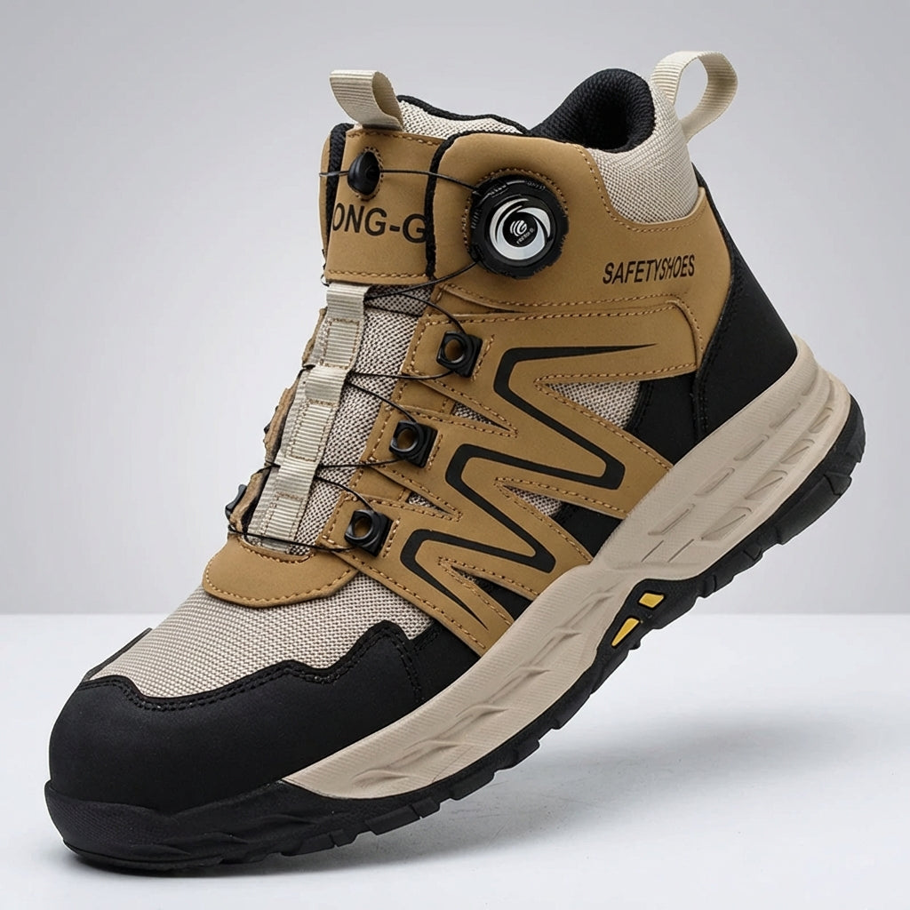 Men's safety work boots with reinforced toe cap and puncture-resistant sole