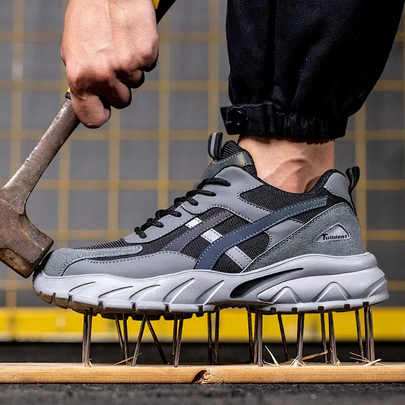 Lightweight safety sneaker with puncture-resistant sole and slip-resistant tread