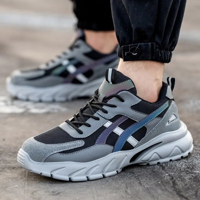 Lightweight safety sneaker with puncture-resistant sole and slip-resistant tread